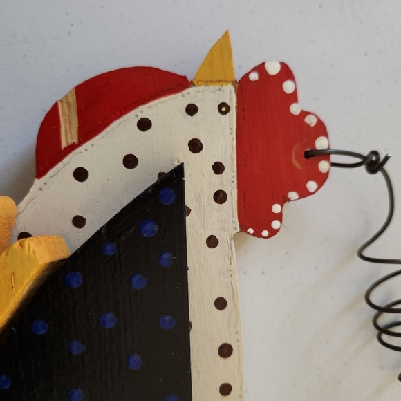 Vintage 1990s Folk Art Rooster Chicken Kitchen Whimsy Wood Carved Hand Painted - Picture 5 of 7